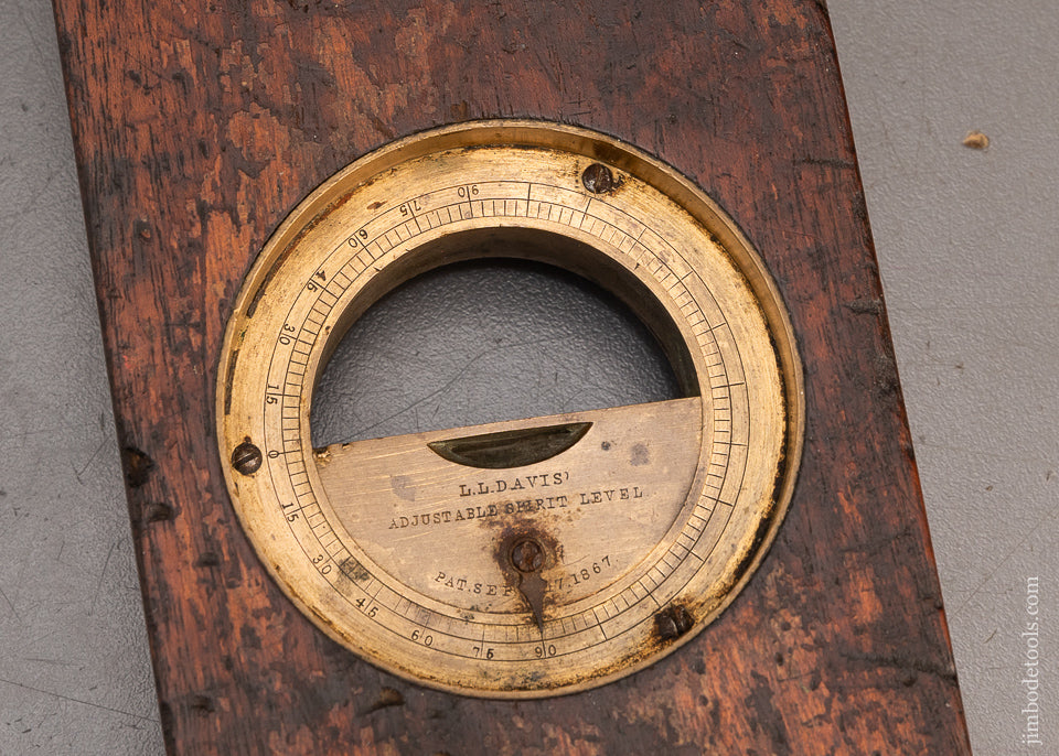 Rare L.L. DAVIS No. 13 Wooden Combination Inclinometer, Plumb & Level with Labels 24 Inch - 116555
