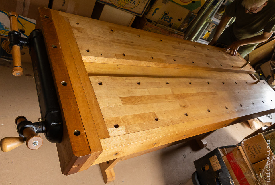 Massive LEE VALLEY VERITAS Work Bench with TUCKER Pattern Maker’s Vise & a Twin Screw Veritas Chain Drive Tail Vise - 116556 - AS OF JUNE 16