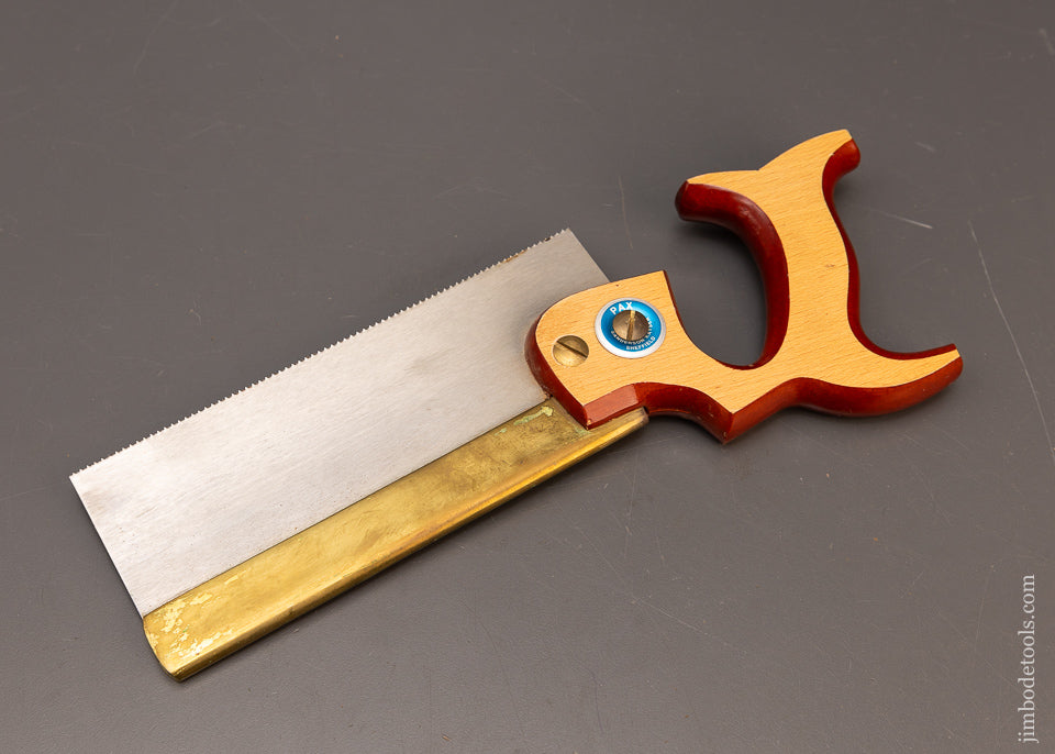 Near Mint PAX No. 1 Brass Back Dovetail Saw with Hand Carved Blade Guard-116982