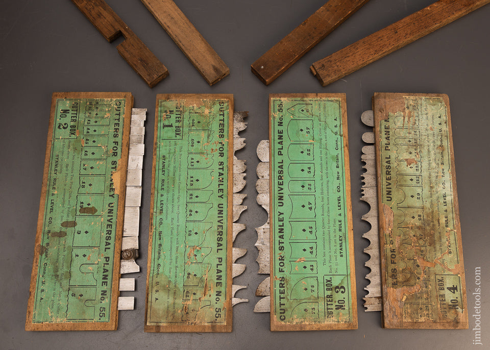 100%-Complete-STANLEY-No.-55-Combination-Plane-in-Picture-Label-Chestnut-Box-117766