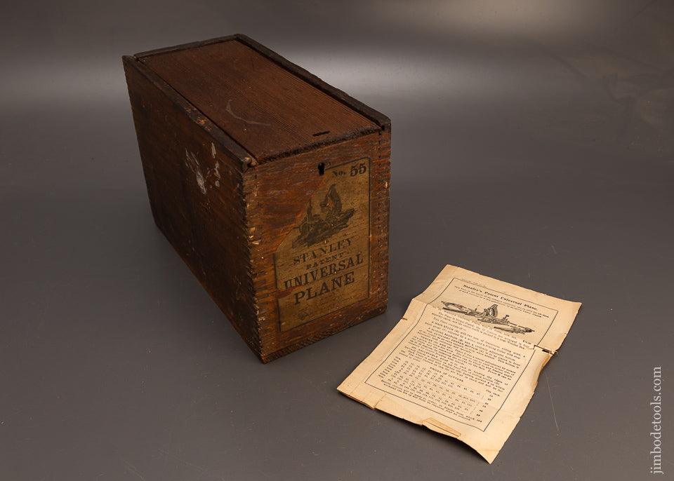 100%-Complete-STANLEY-No.-55-Combination-Plane-in-Picture-Label-Chestnut-Box-117766
