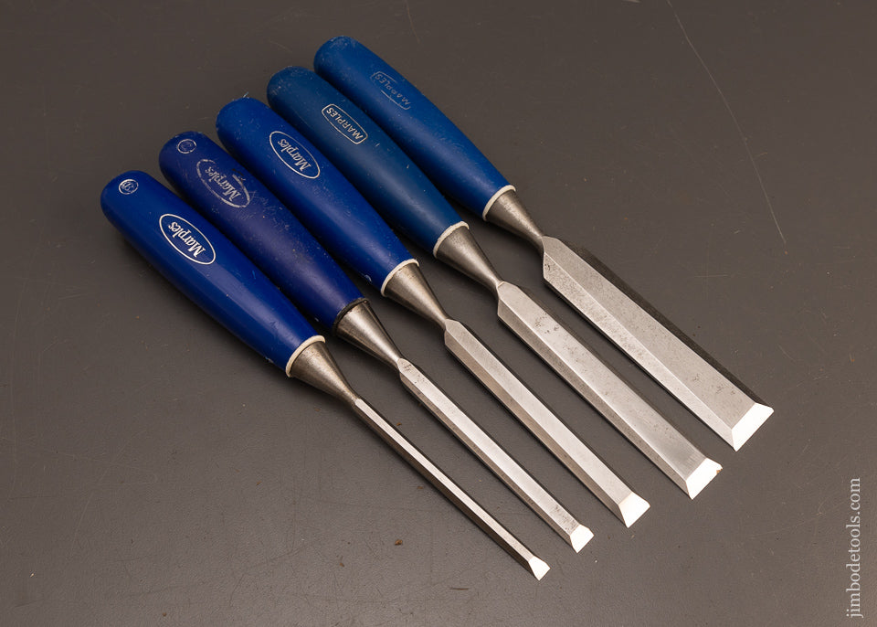 Minty-Set-of-5-MARPLES-BLUE-CHIP-Bench-Chisels-117778