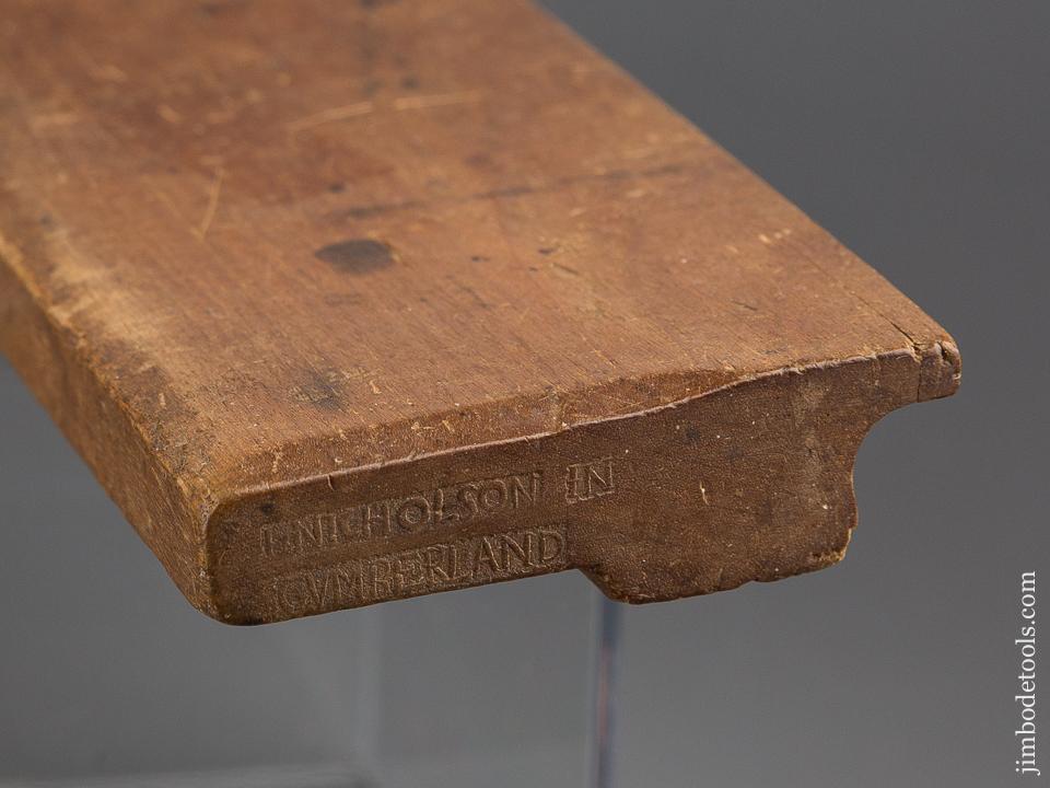 Ten inch I. NICHOLSON IN CUMBERLAND Yellow Birch Molding Plane circa 1746 FINE - 79840R
