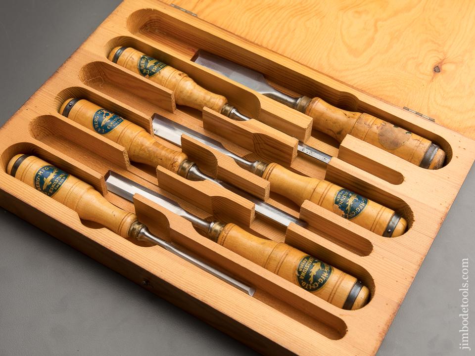 E.A. BERG ESKILSTUNA No. 9192 Wood Chisel Set of Six in Original Wooden Box with Decals - 88126
