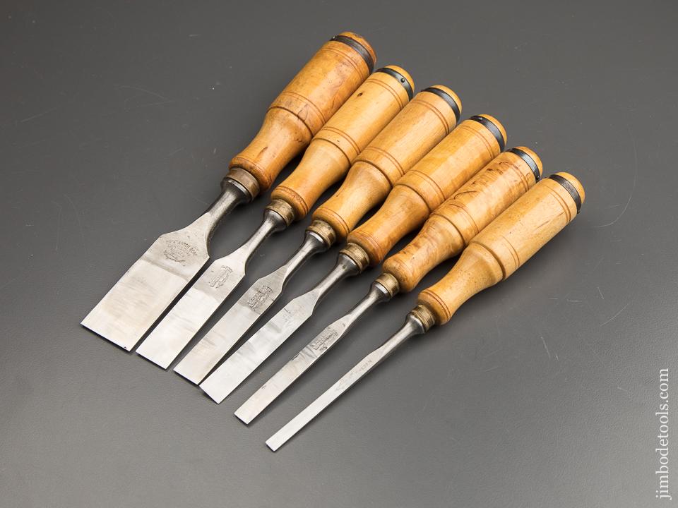 E.A. BERG ESKILSTUNA No. 9192 Wood Chisel Set of Six in Original Wooden Box with Decals - 88126