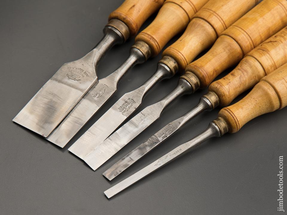E.A. BERG ESKILSTUNA No. 9192 Wood Chisel Set of Six in Original Wooden Box with Decals - 88126