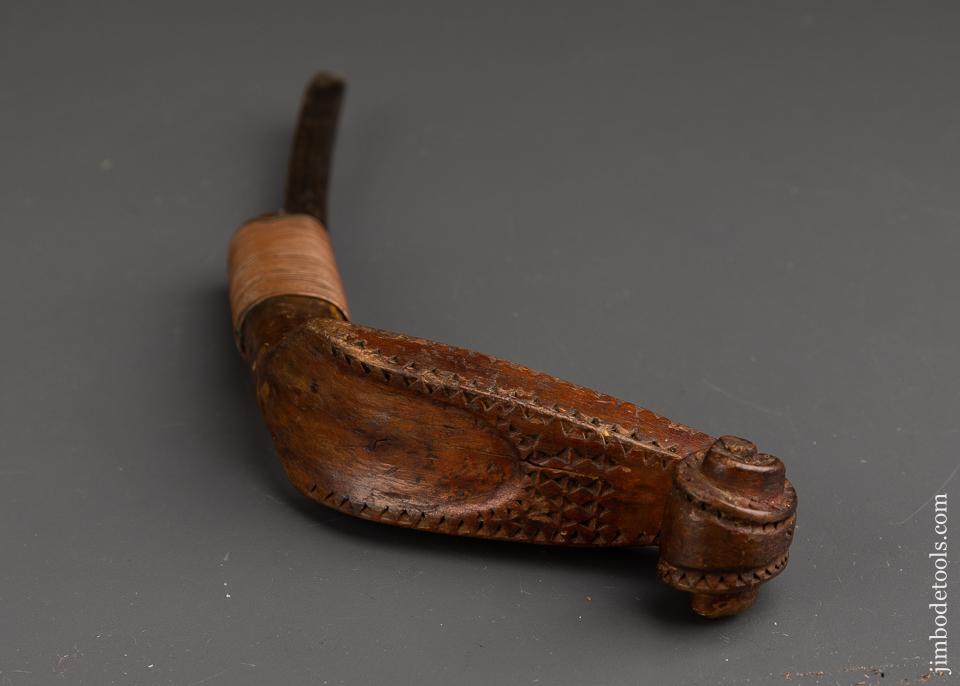 Early and Remarkable! Hand carved Copper Wire-Wrapped Fiddlehead Crooked Knife - 91254U