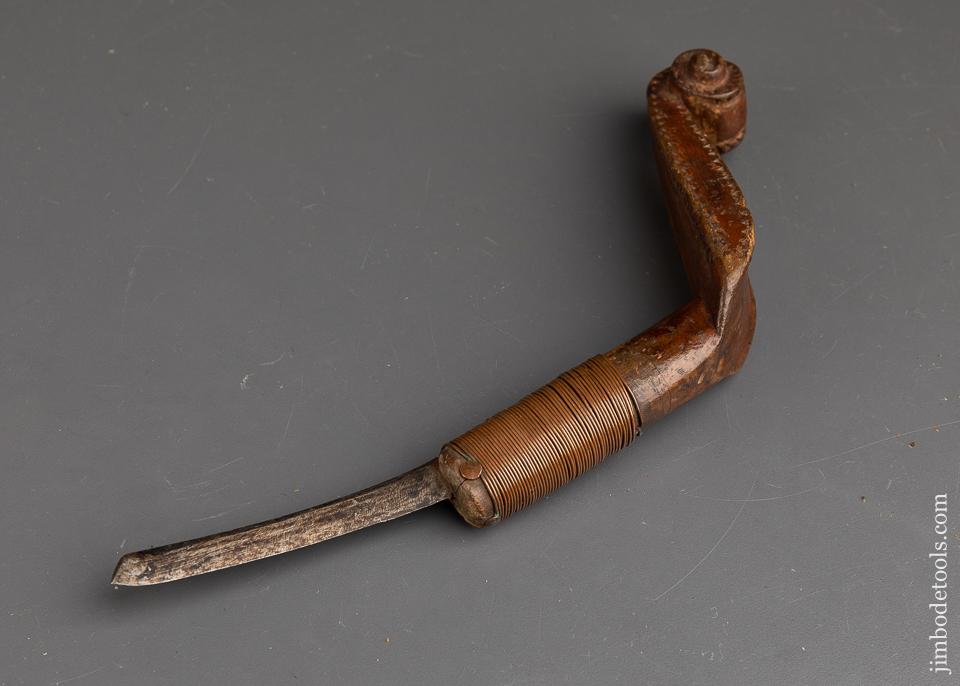 Early and Remarkable! Hand carved Copper Wire-Wrapped Fiddlehead Crooked Knife - 91254U