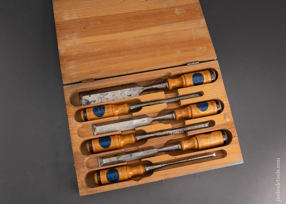 BERG ESKILSTUNA No. 9188 SHARK Six Piece Socket Chisel Set EXTRA FINE in Original Wooden Case - 93520