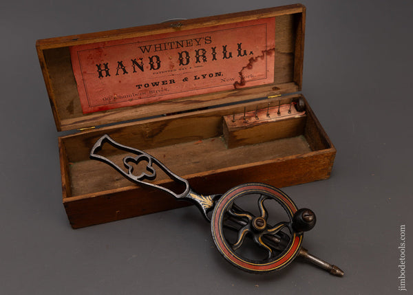 Special 1886 WHITNEY’S PATENT Hand Drill with Bits Wrench & Original Box - EXCELSIOR 109362