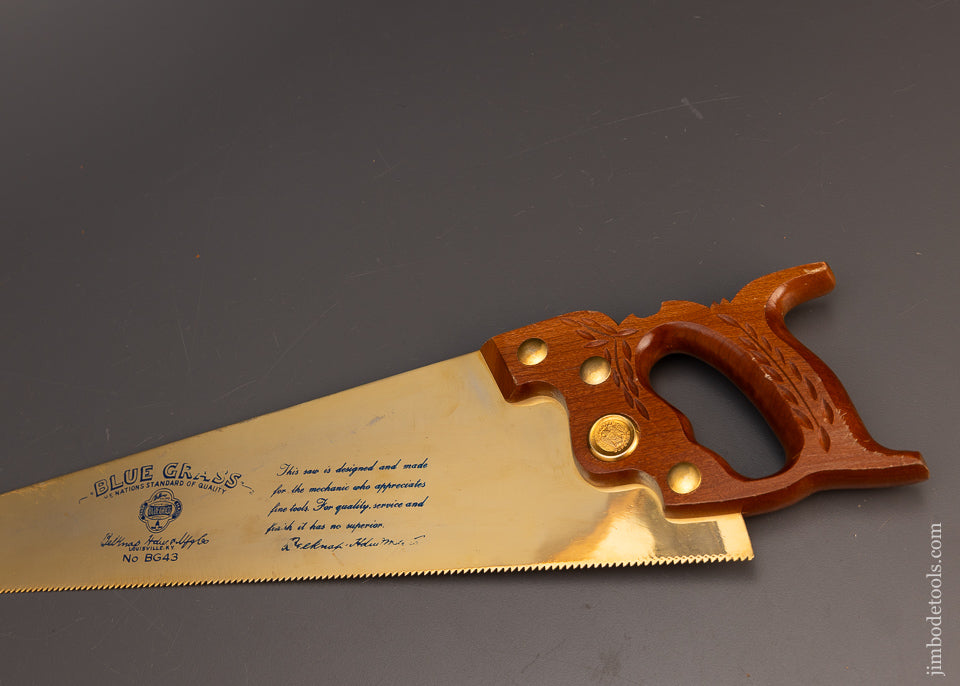 Gold Plated Miniature Salesman's Sample Hand Saw No. BG43 with 16 inch Blade BLUE GRASS - EXCELSIOR 113502