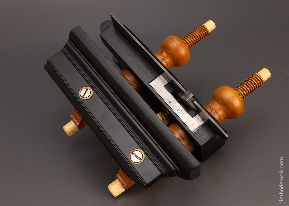 Stunning Solid Ebony & Boxwood Screw Arm Plow Plane - EXCELSIOR 113805