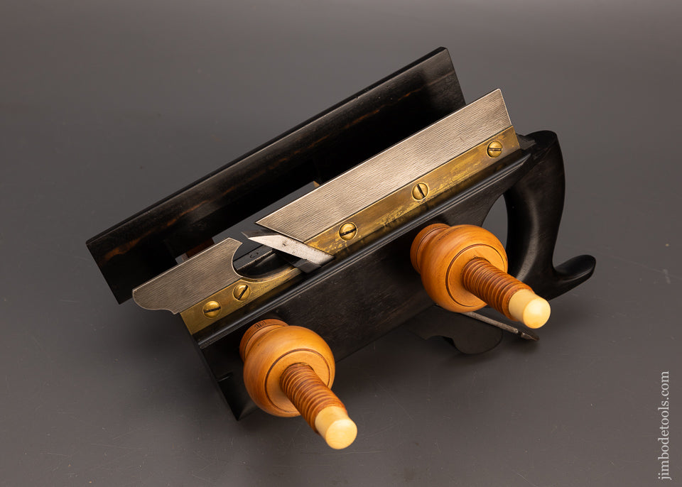 Stunning Solid Ebony & Boxwood Screw Arm Plow Plane - EXCELSIOR 113805