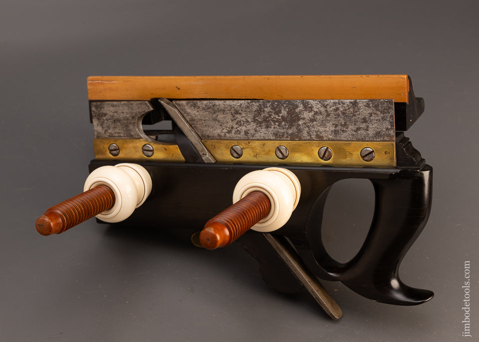 Gorgeous Solid Ebony Solid Nut Screw Arm Plow Plane by GREENFIELD TOOL CO. Ca. 1851-83 - EXCELSIOR 114355