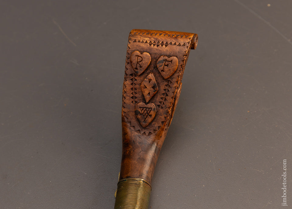 Stunning Hand Carved Native American Crooked Knife with Hearts & Snow Shoes & Sheath - EXCELSIOR 115712