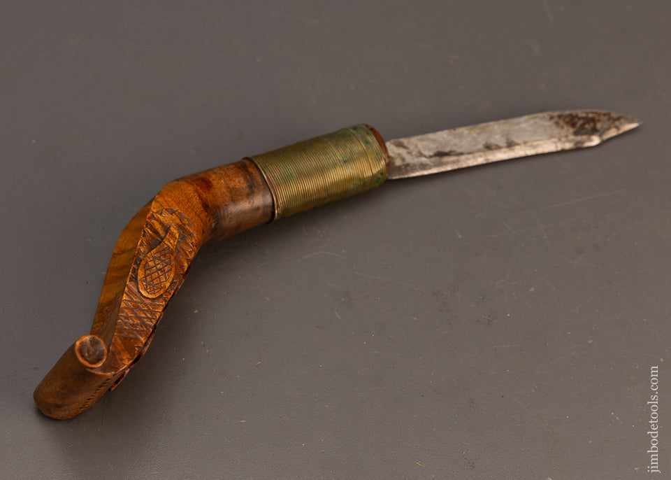 Stunning Hand Carved Native American Crooked Knife with Hearts & Snow Shoes & Sheath - EXCELSIOR 115712