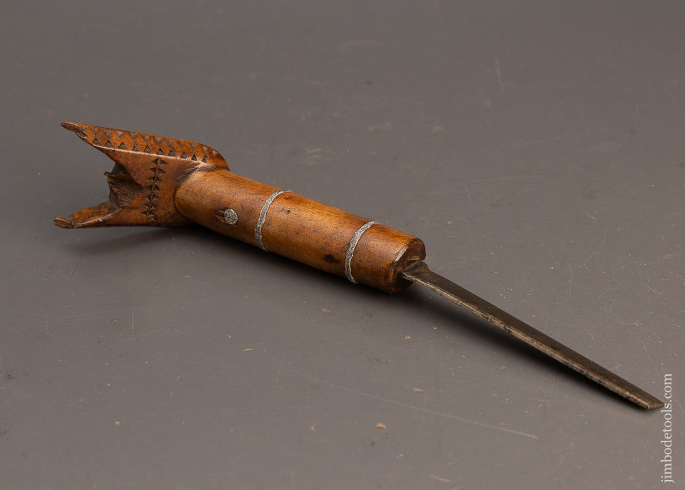 Gorgeous Pewter Ringed Hand Carved Native American Crooked Knife - EXCELSIOR 115773