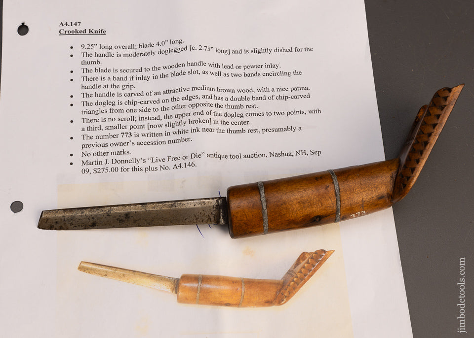 Gorgeous Pewter Ringed Hand Carved Native American Crooked Knife - EXCELSIOR 115773