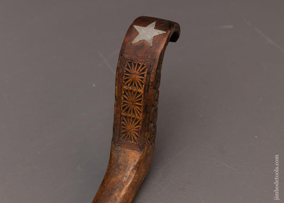 World Class Carved Native American Crooked Knife with Pewter Inlay & Sheath - EXCELSIOR 115841 -
