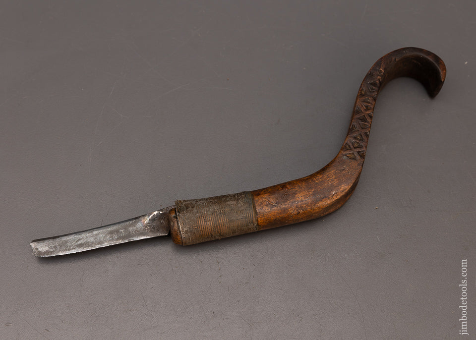 World Class Carved Native American Crooked Knife with Pewter Inlay & Sheath - EXCELSIOR 115841 -