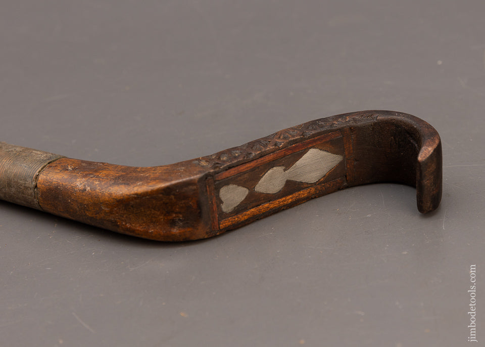 World Class Carved Native American Crooked Knife with Pewter Inlay & Sheath - EXCELSIOR 115841 -