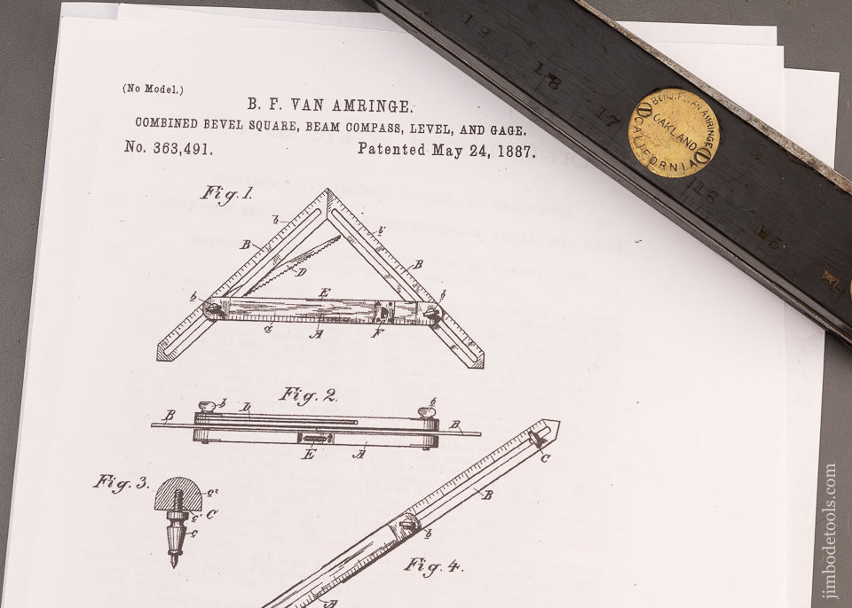 Rare & Fine Ebony VAN AMRINGE MAY 24, 1887 Patent Combination Tool Level, Double Bevel, Saw, Rule - EXCELSIOR 115988