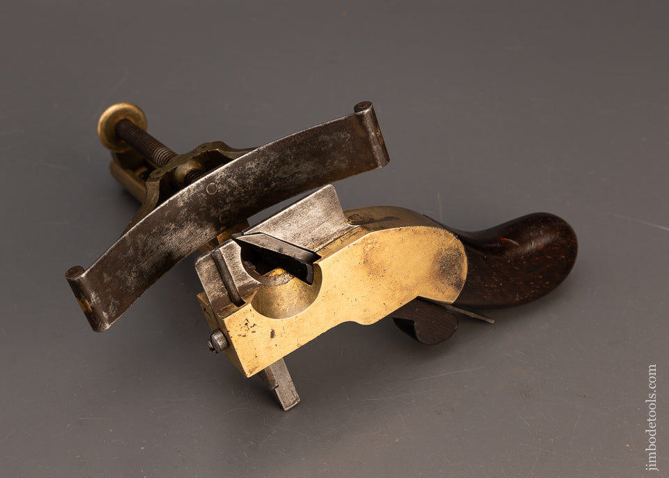 Rare THOMAS FALCONER Curved Fence Plow Plane Gunmetal with Rosewood Infill - EXCELSIOR 116106
