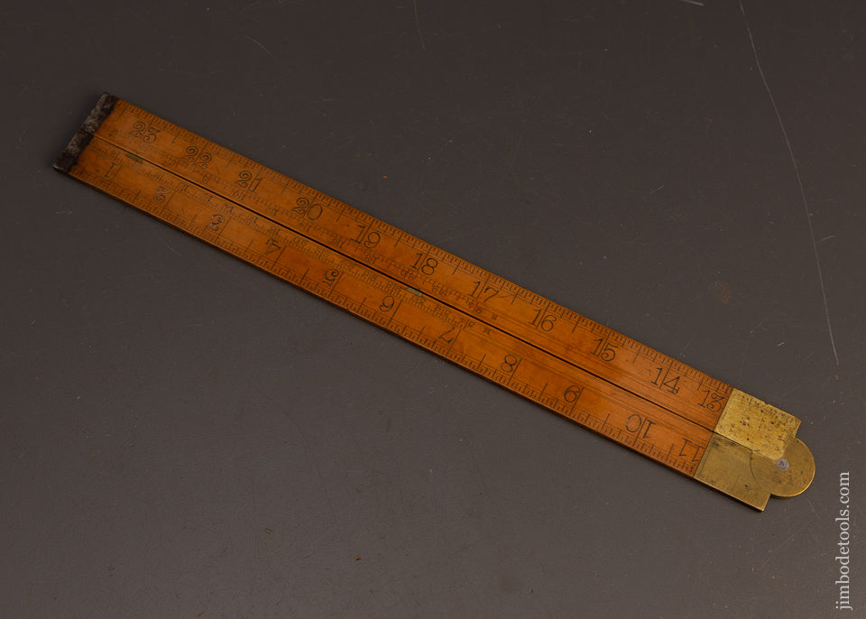Early-&-Rare-BELCHER-BROTHERS-MAKERS-NEW-YORK-Boxwood-Rule-with-Steel-Tips-&-Brass-Slide-EXCELSIOR 117604