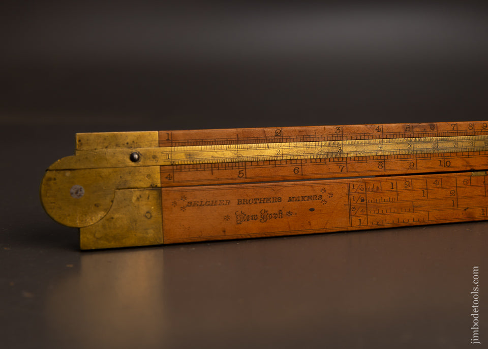 Early-&-Rare-BELCHER-BROTHERS-MAKERS-NEW-YORK-Boxwood-Rule-with-Steel-Tips-&-Brass-Slide-EXCELSIOR 117604