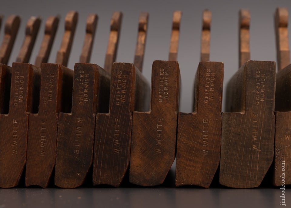 Crisp, Fine & Complete Set of 18 Skewed Hollow & Round Planes by GRIFFITHS NORWICH - 101547
