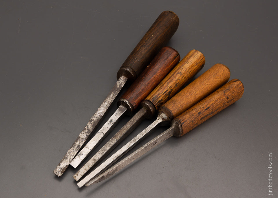 Graduated Set of 5 Pig Sticker Mortise Chisels Assorted Makers - 104566