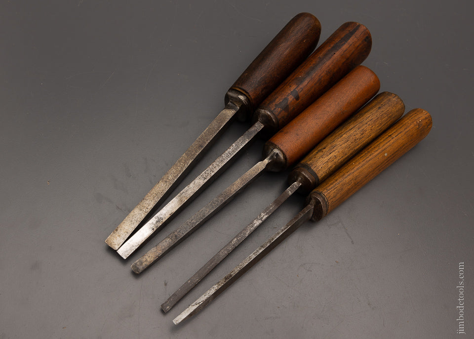 Graduated Set of 5 Pig Sticker Mortise Chisels Assorted Makers - 104567