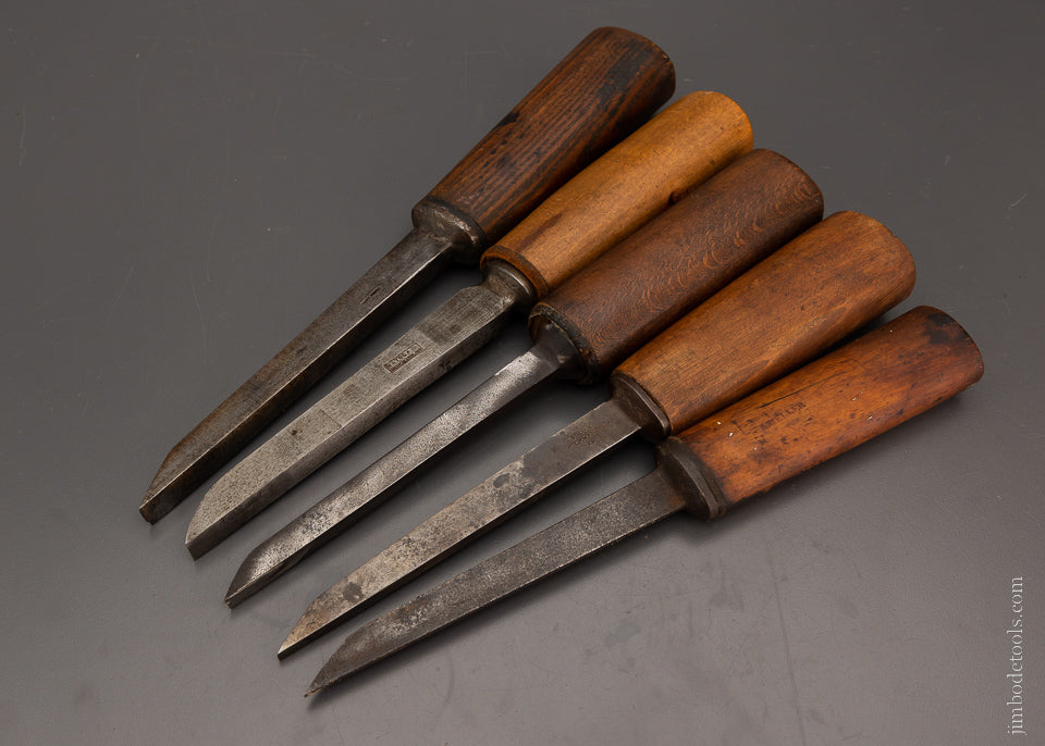 Graduated Set of 5 Pig Sticker Mortise Chisels Assorted Makers - 104581