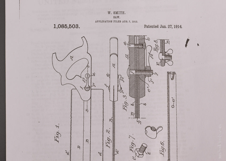 Rare SMITH PATENT Dovetail Saw - 105285