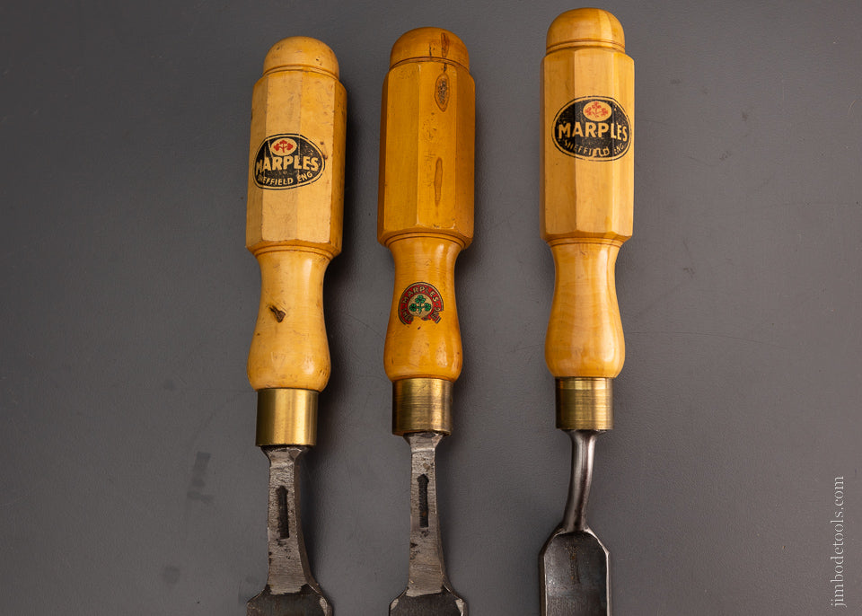 Dead Mint New Old Stock MARPLES Boxwood Handled Pattern Maker’s Crank Neck Paring Gouges - 105288
