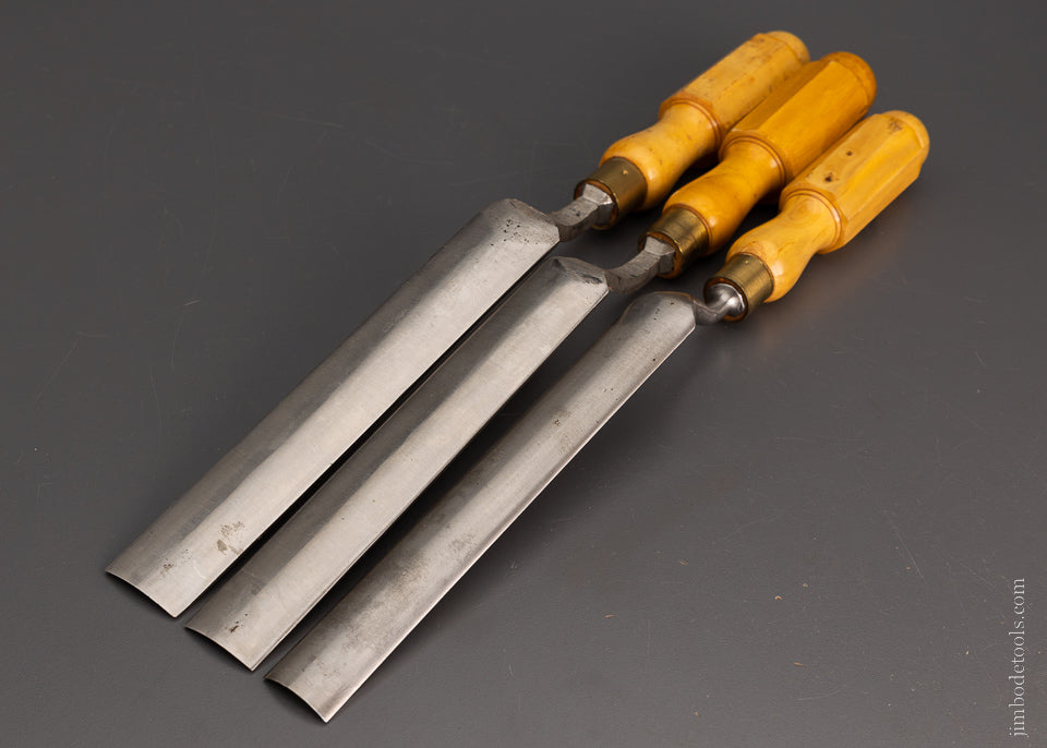 Dead Mint New Old Stock MARPLES Boxwood Handled Pattern Maker’s Crank Neck Paring Gouges - 105288