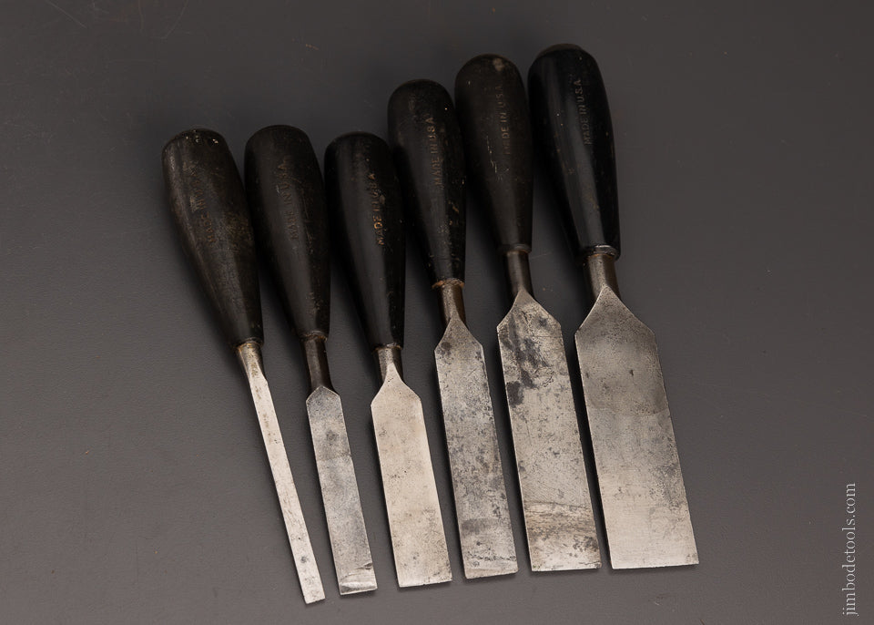 Awesome Set of 6 Rare STANLEY No. R-40 EVERLASTING Chisels - 106304