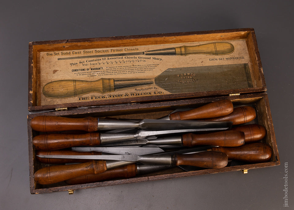 Fine Set of 12 P.S. & W. Socket Firmer Chisels in Original Box - 107438