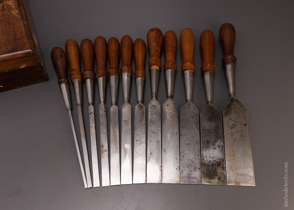 Fine Set of 12 P.S. & W. Socket Firmer Chisels in Original Box - 107438