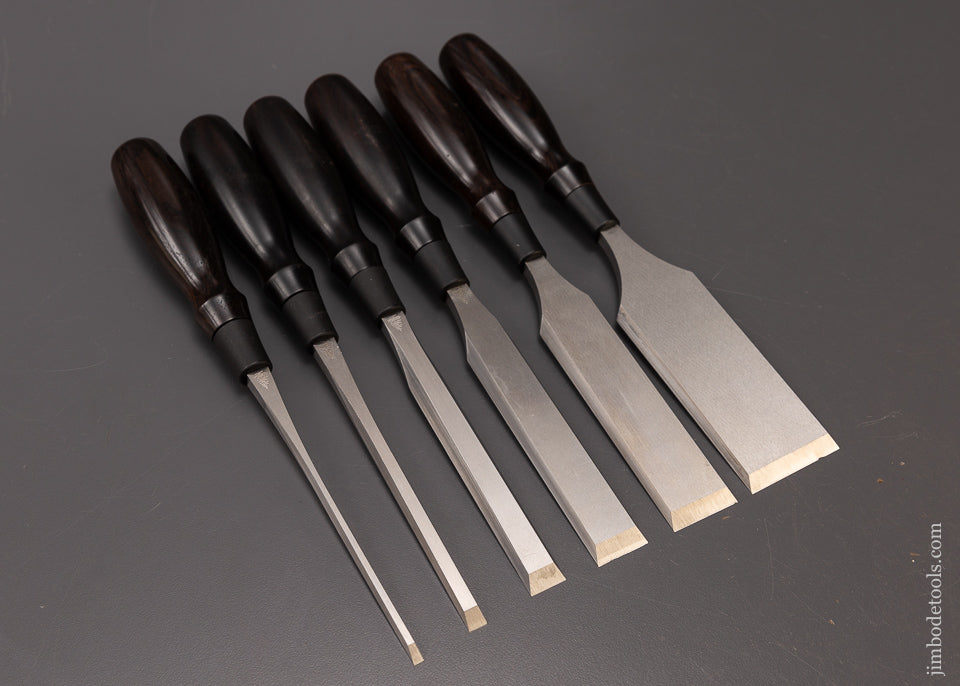 Drop Dead Stunning Set of 6 BLUE SPRUCE TOOL WORKS Cocobolo Handled Bench Chisels - 108144
