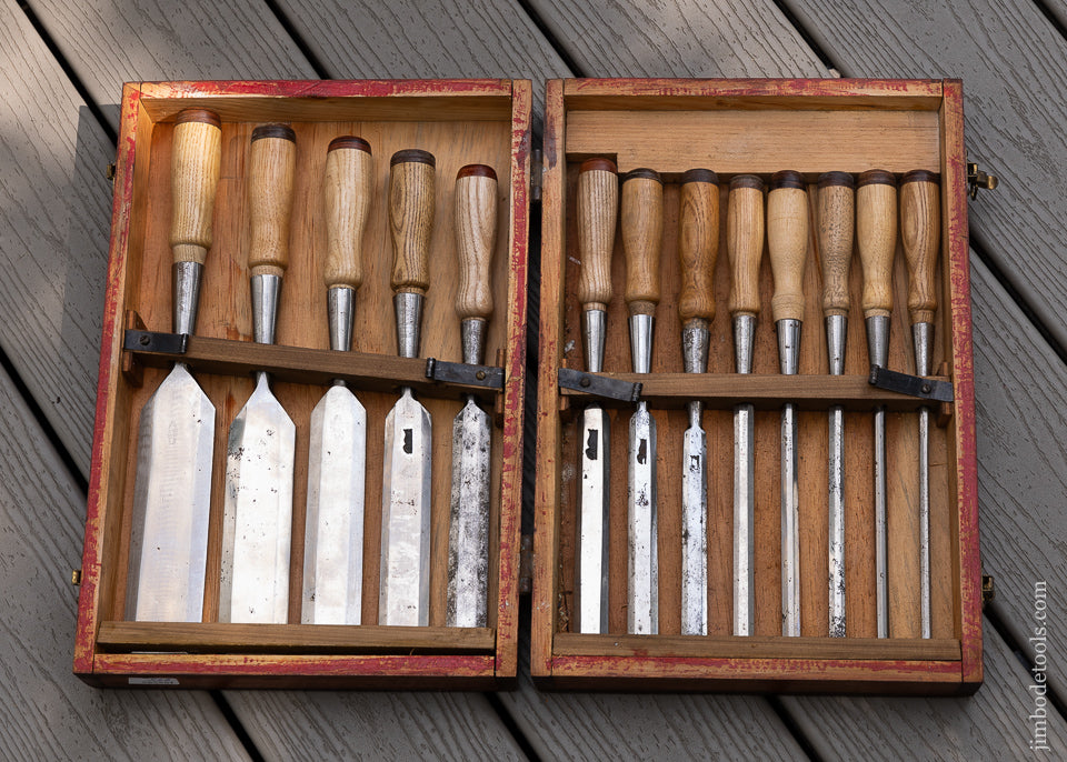 Fine Set of JAMES SWAN Bevel Edge Socket Firmer Chisels Set of 13 in Box - 108590