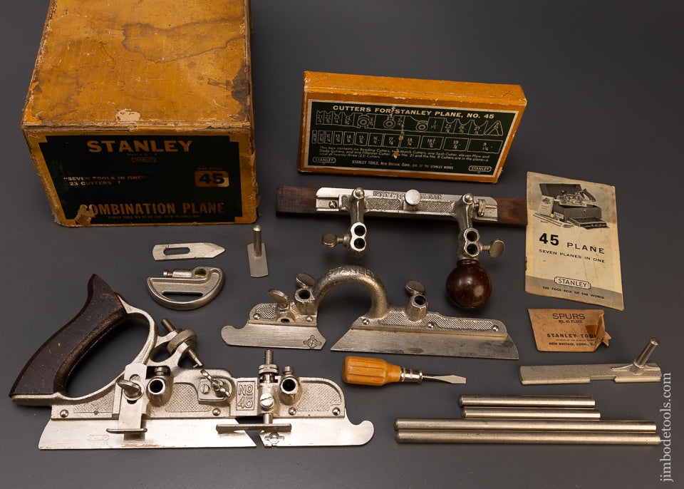 100% Complete STANLEY No. 45 Combination Plow Plane in Box - 108885