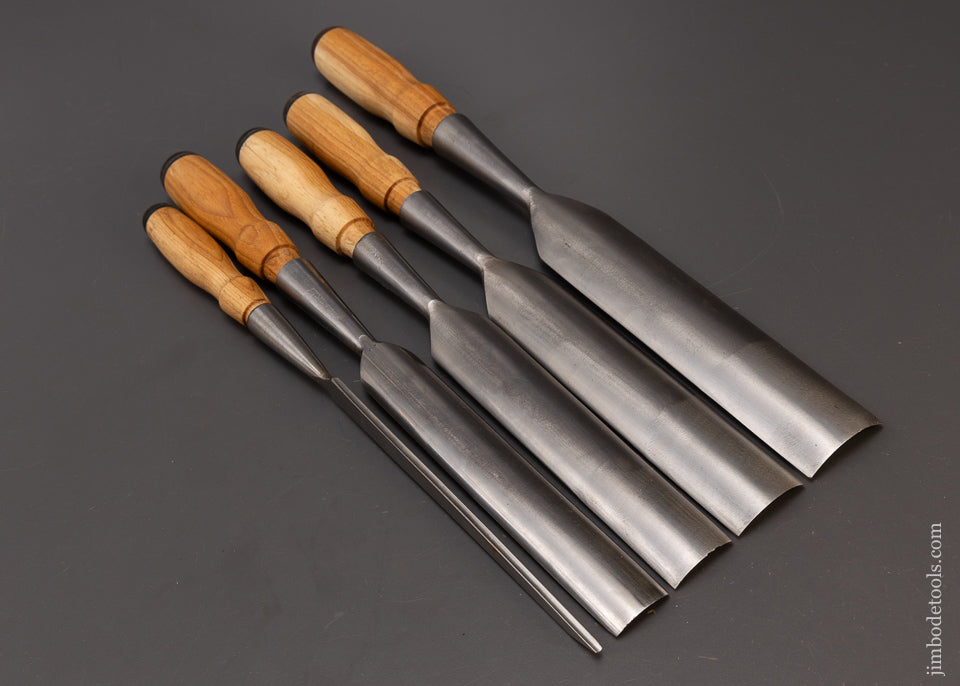 Spectacular New Old Stock Set of 5 JAMES SWAN Socket Paring Gouges - 109488