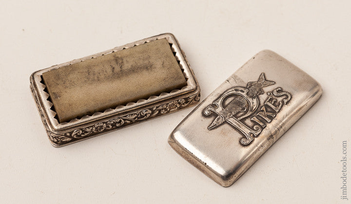 Rare Miniature 2 1/4 x 1 inch Pike Sharpening Stone in Silver Case