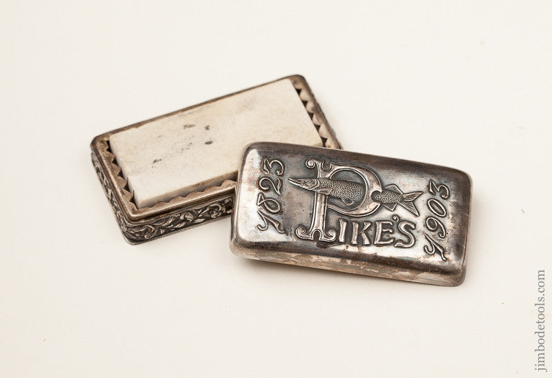 Rare! PIKE 1823-1903 Miniature White Washita Stone in Ornate Silver Case with Label