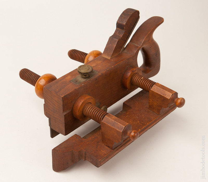 Extra Fine Handled Beech Screw Arm Plow Plane with Boxwood Arms and Nuts by A. HOWLAND AUBURN NY circa 1869-74