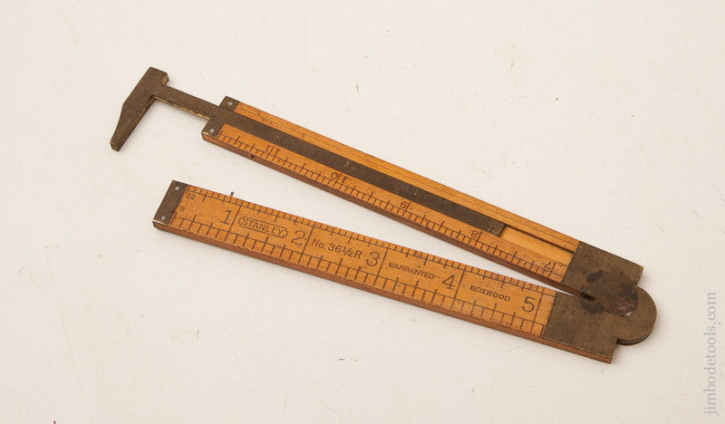 Fine STANLEY No. 36 1/2 R Boxwood and Brass One Foot Two Fold Carpenter's Caliper Rule 