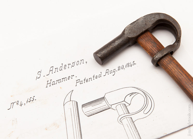SOLOMON ANDERSON 5 ounce Wraparound Claw Hammer Patented August 20, 1845 - 59676U
