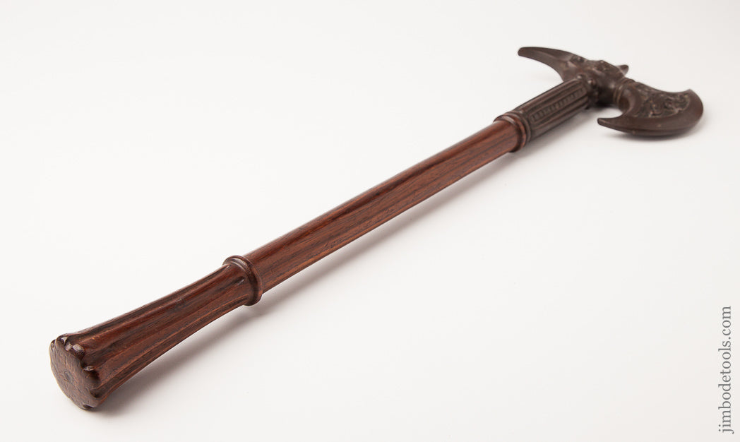 Early Ceremonial Iron Battle Axe with Fluted Rosewood Handle -- 62664U