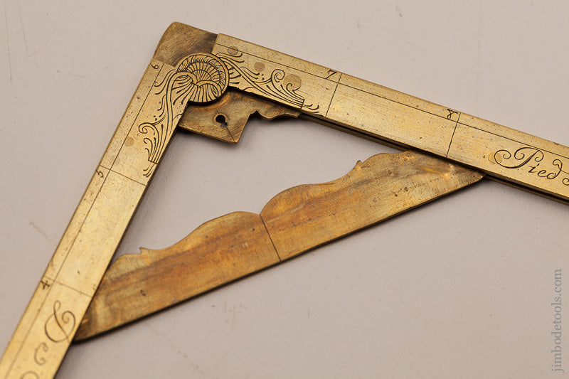 Sensational! 6x6 inch Brass Folding Square and Level by MICHAEL BUTTERFIELD circa 1680-1724 PARIS - 66516U